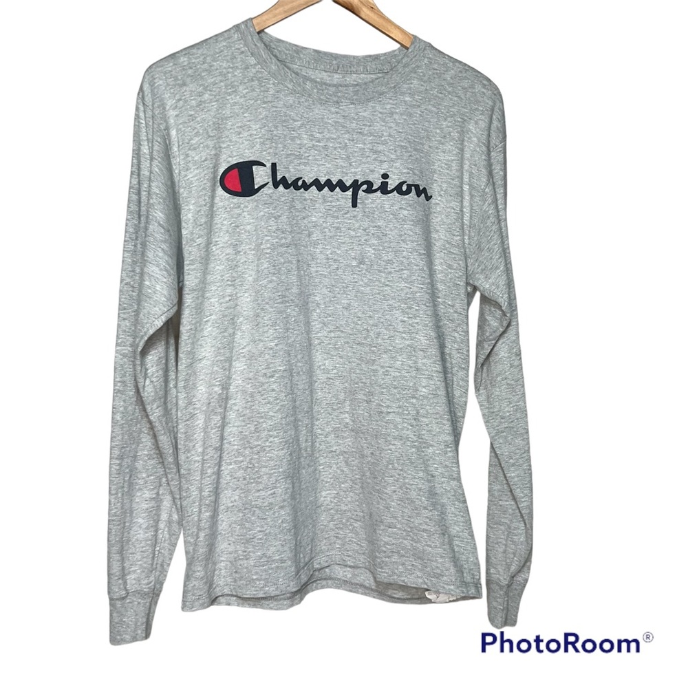 Men’s Champion logo long sleeve Tshirt medium grey